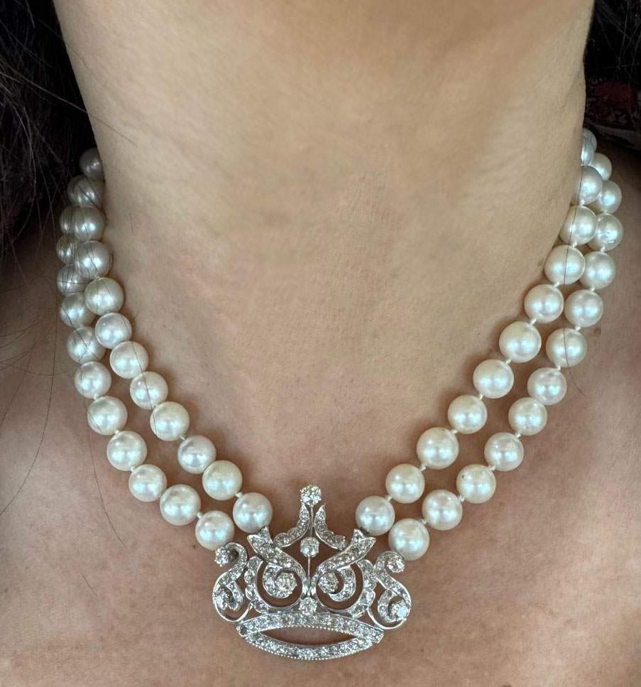 Art Deco 3.5ct Diamond & Pearl Necklace
