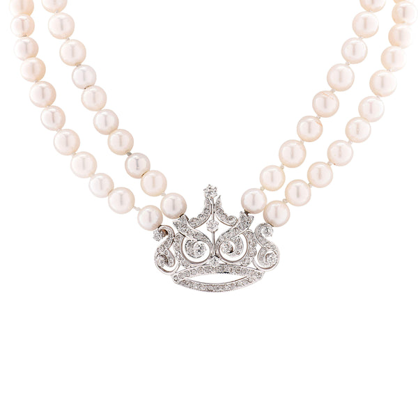 Art Deco 3.5ct Diamond & Pearl Necklace