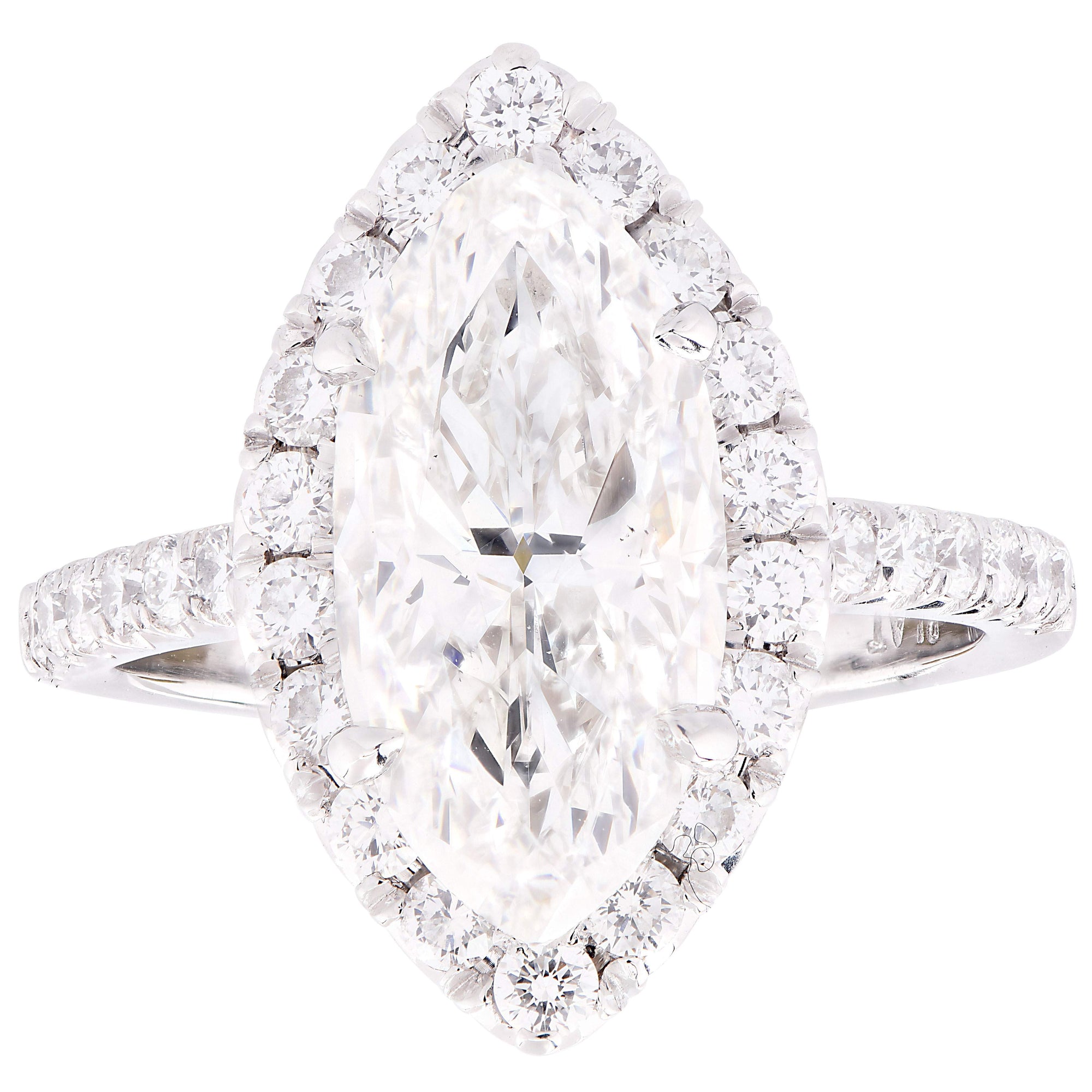 GIA Certified 3.55ct Marquise Cut Diamond Halo Engagement Ring