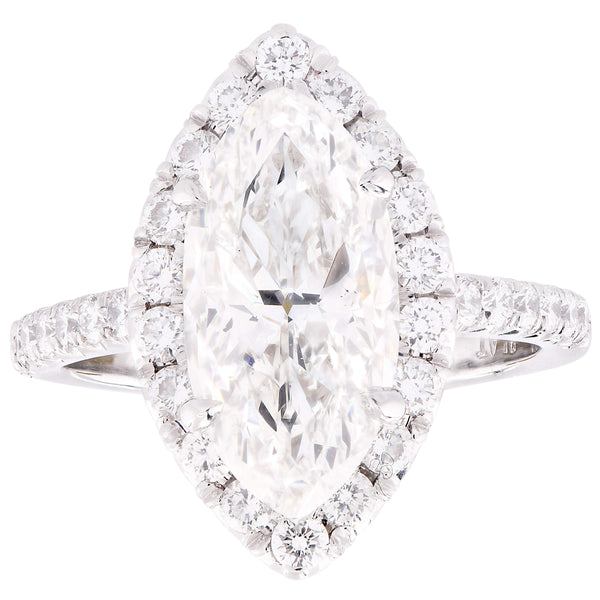 GIA Certified 3.55ct Marquise Cut Diamond Halo Engagement Ring