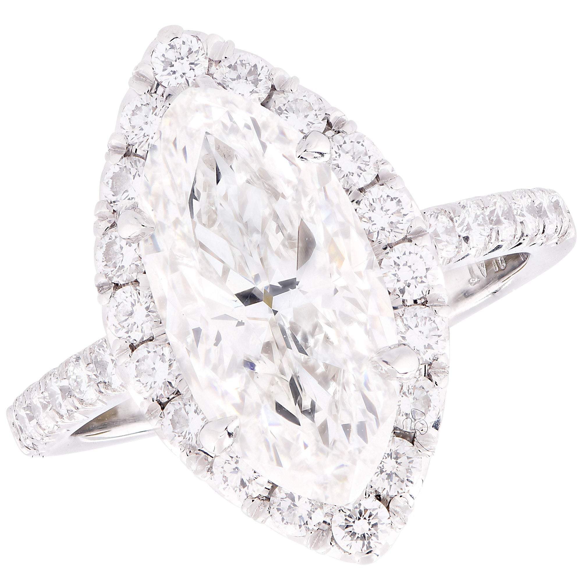 GIA Certified 3.55ct Marquise Cut Diamond Halo Engagement Ring