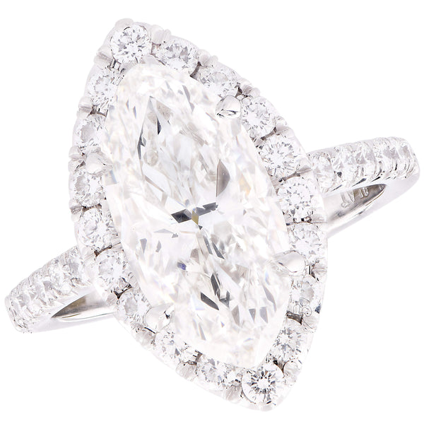 GIA Certified 3.55ct Marquise Cut Diamond Halo Engagement Ring