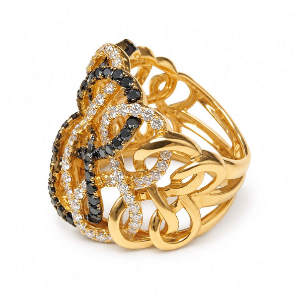 Black and White Diamond Openwork Ring