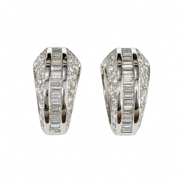 Baguette & Round Diamond Hoop Earrings