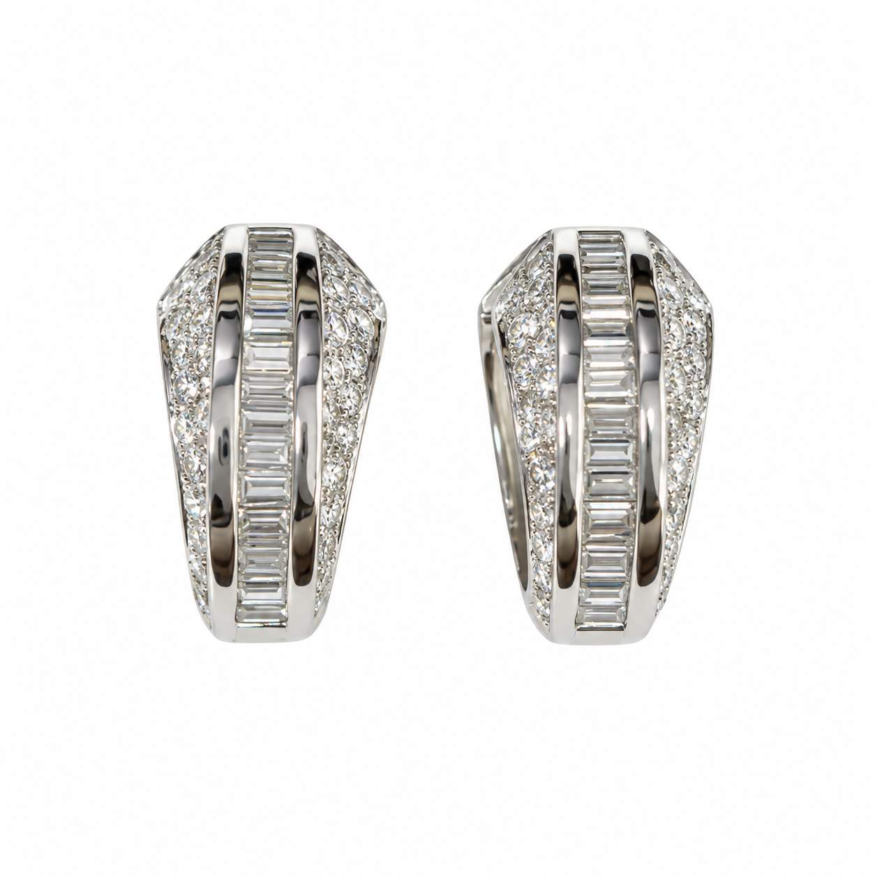 Baguette & Round Diamond Hoop Earrings