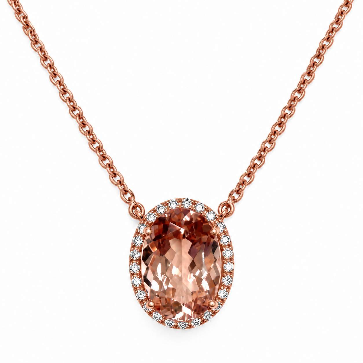 Morganite & Diamond Halo Necklace
