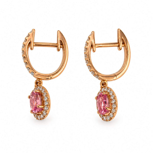 Morganite and Diamond Halo Drop Earrings