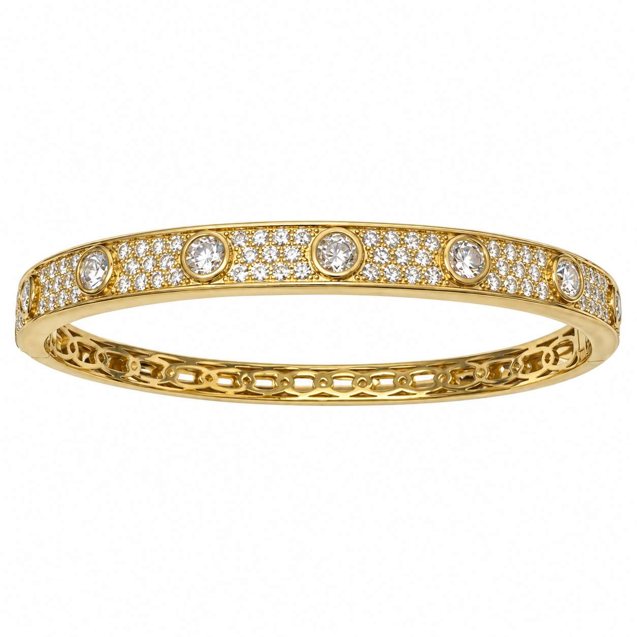 Yellow Gold Diamond Hinged Bangle