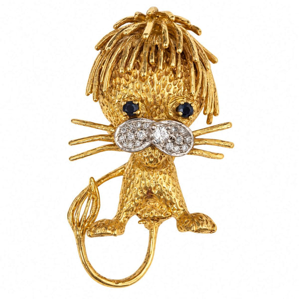 Sapphire and Diamond Lion Brooch