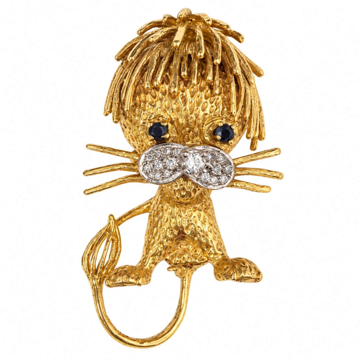 Sapphire and Diamond Lion Brooch