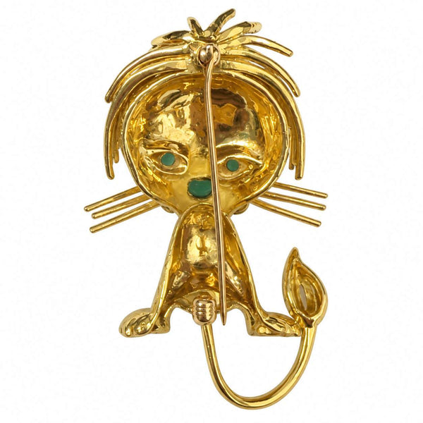 Emerald and Diamond Lion Brooch