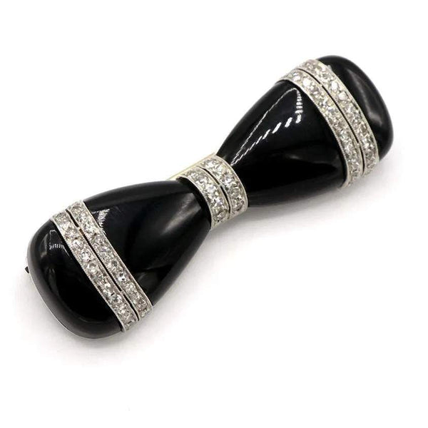 Art Deco Onyx and Diamond Bow Brooch