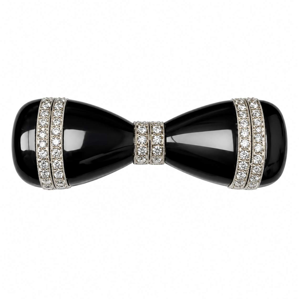 Art Deco Onyx and Diamond Bow Brooch