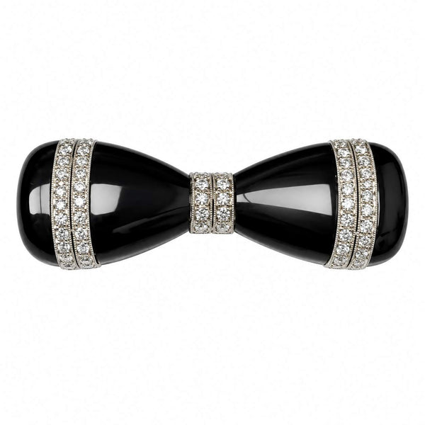 Art Deco Onyx and Diamond Bow Brooch