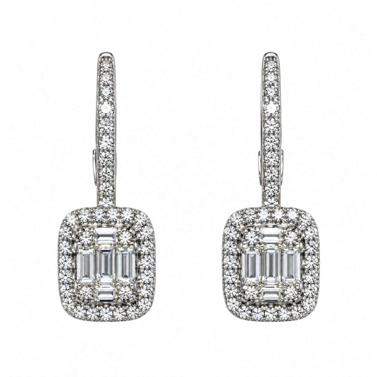 Illusion-Set Diamond Halo Drop Earrings