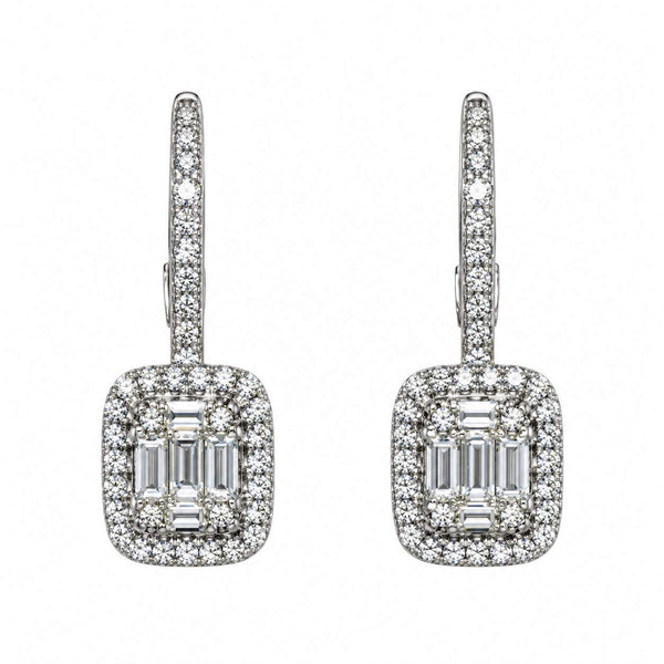 Illusion-Set Diamond Halo Drop Earrings