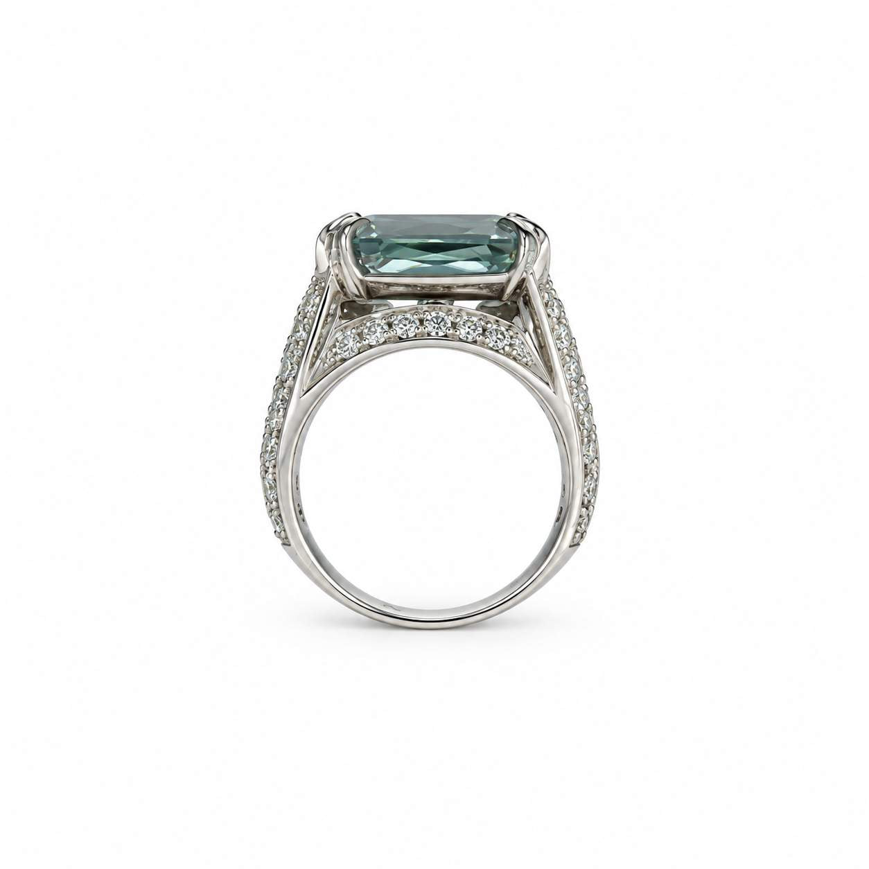 Emerald-Cut Aquamarine & Diamond Ring