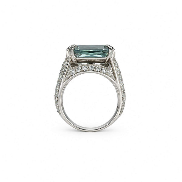 Emerald-Cut Aquamarine & Diamond Ring