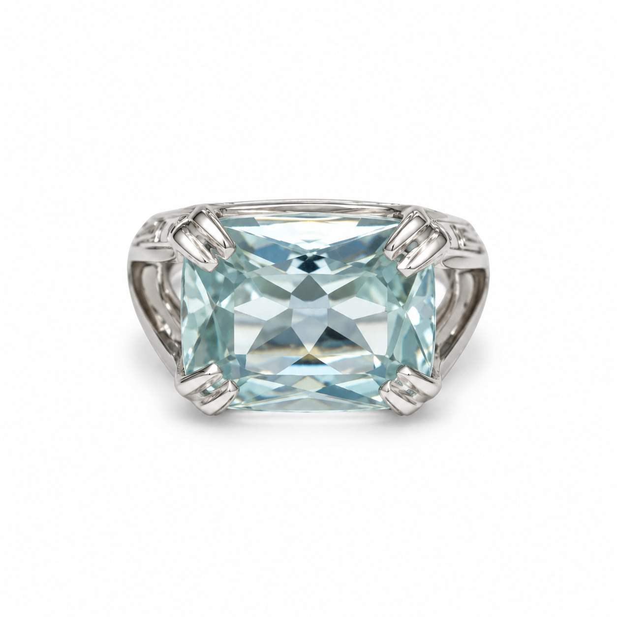 Emerald-Cut Aquamarine & Diamond Ring