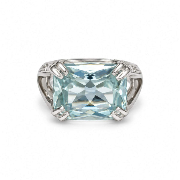 Emerald-Cut Aquamarine & Diamond Ring