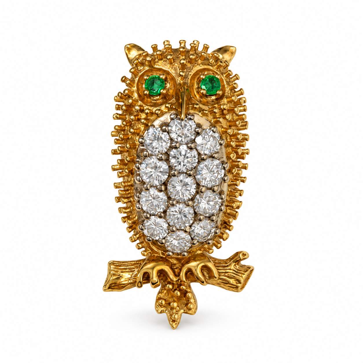 Diamond & Emerald Owl Brooch