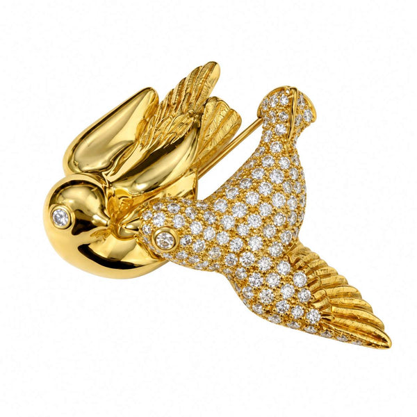 Diamond Lovebirds Brooch
