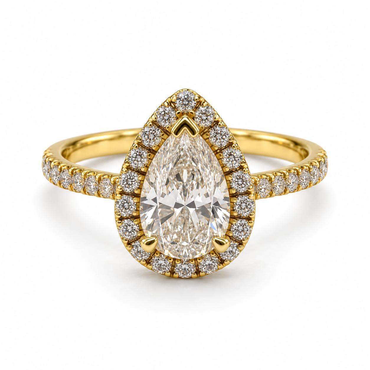 GIA Certified 1.12 Carat Pear Shape Diamond Halo Engagement Ring