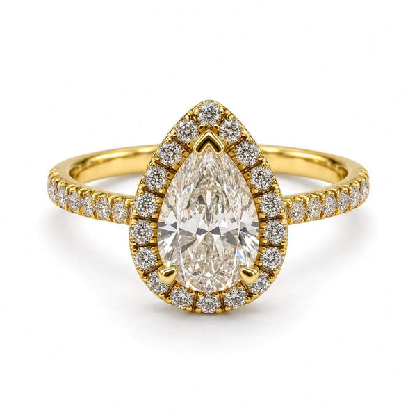 GIA Certified 1.12 Carat Pear Shape Diamond Halo Engagement Ring