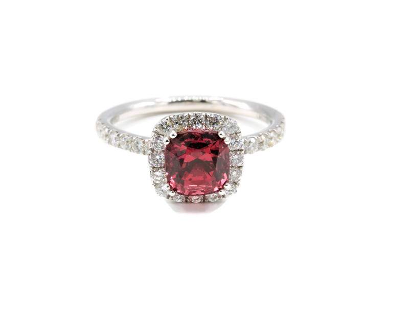 Red-Pink Spinel & Diamond Halo Ring