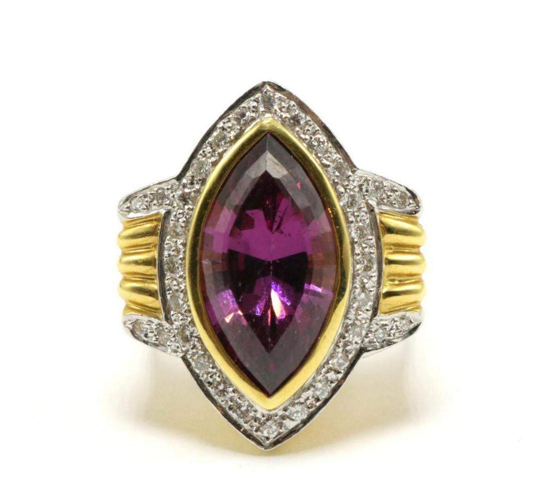 RHODOLITE GARNET AND DIAMOND RING