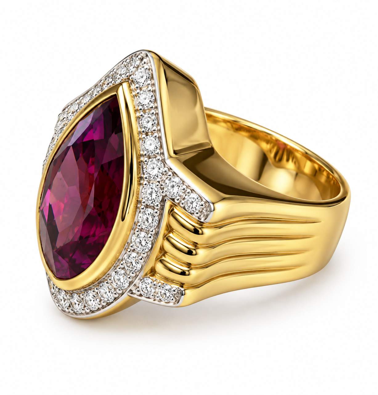 18K Two-Tone Gold Rhodolite Garnet & Diamond Ring