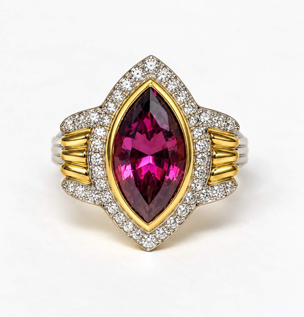 18K Two-Tone Gold Rhodolite Garnet & Diamond Ring