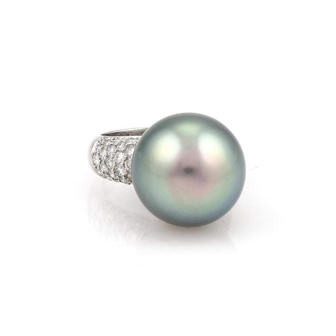 Platinum Tahitian Pearl & Diamond Cocktail Ring