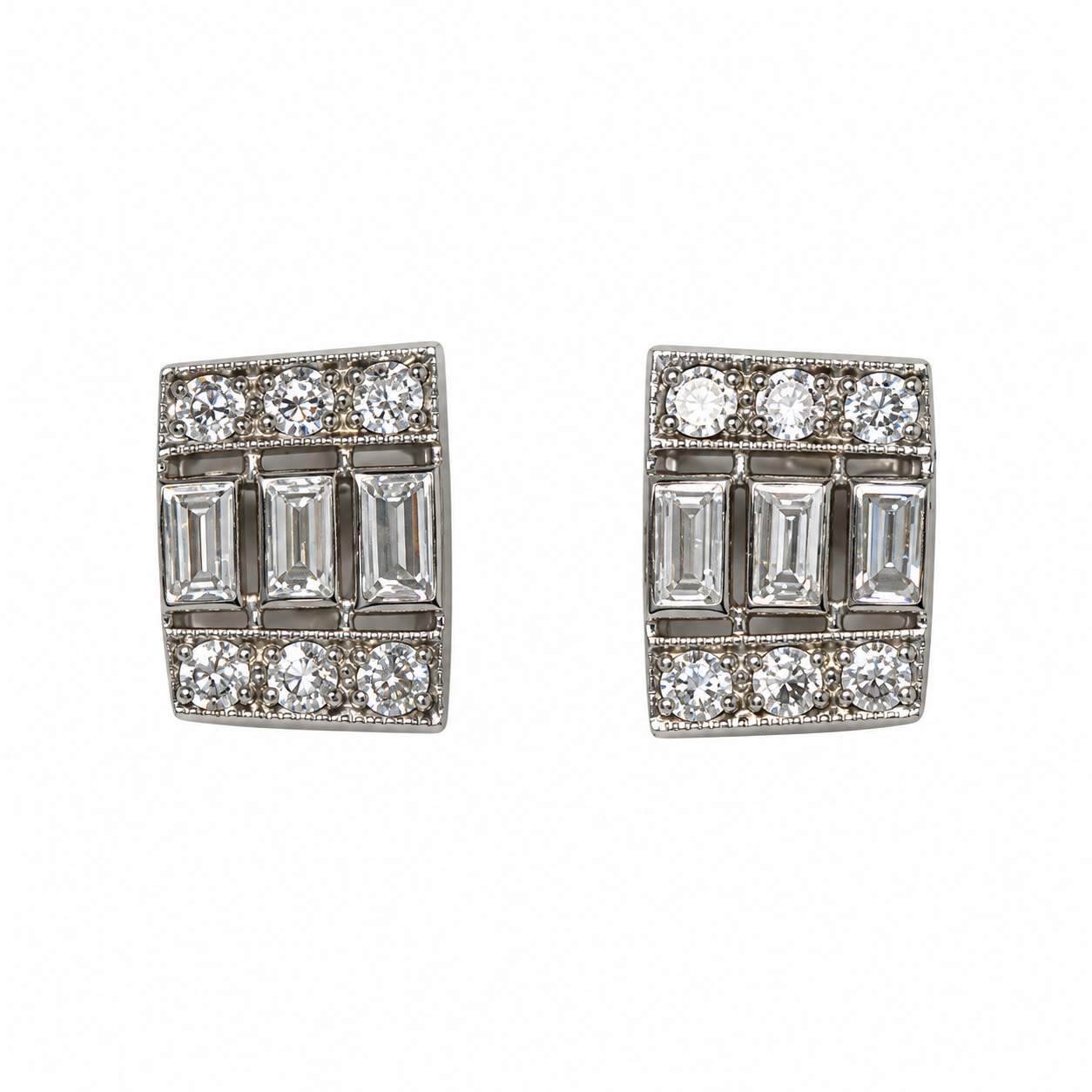Art Deco Style Baguette & Round Diamond Earrings