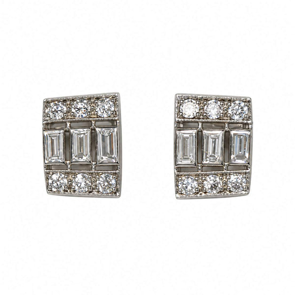 Art Deco Style Baguette & Round Diamond Earrings