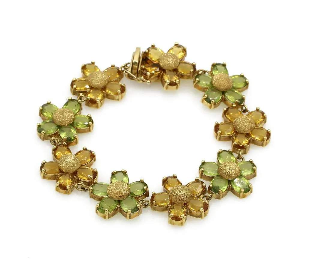 Peridot & Citrine Floral Necklace and Bracelet Set