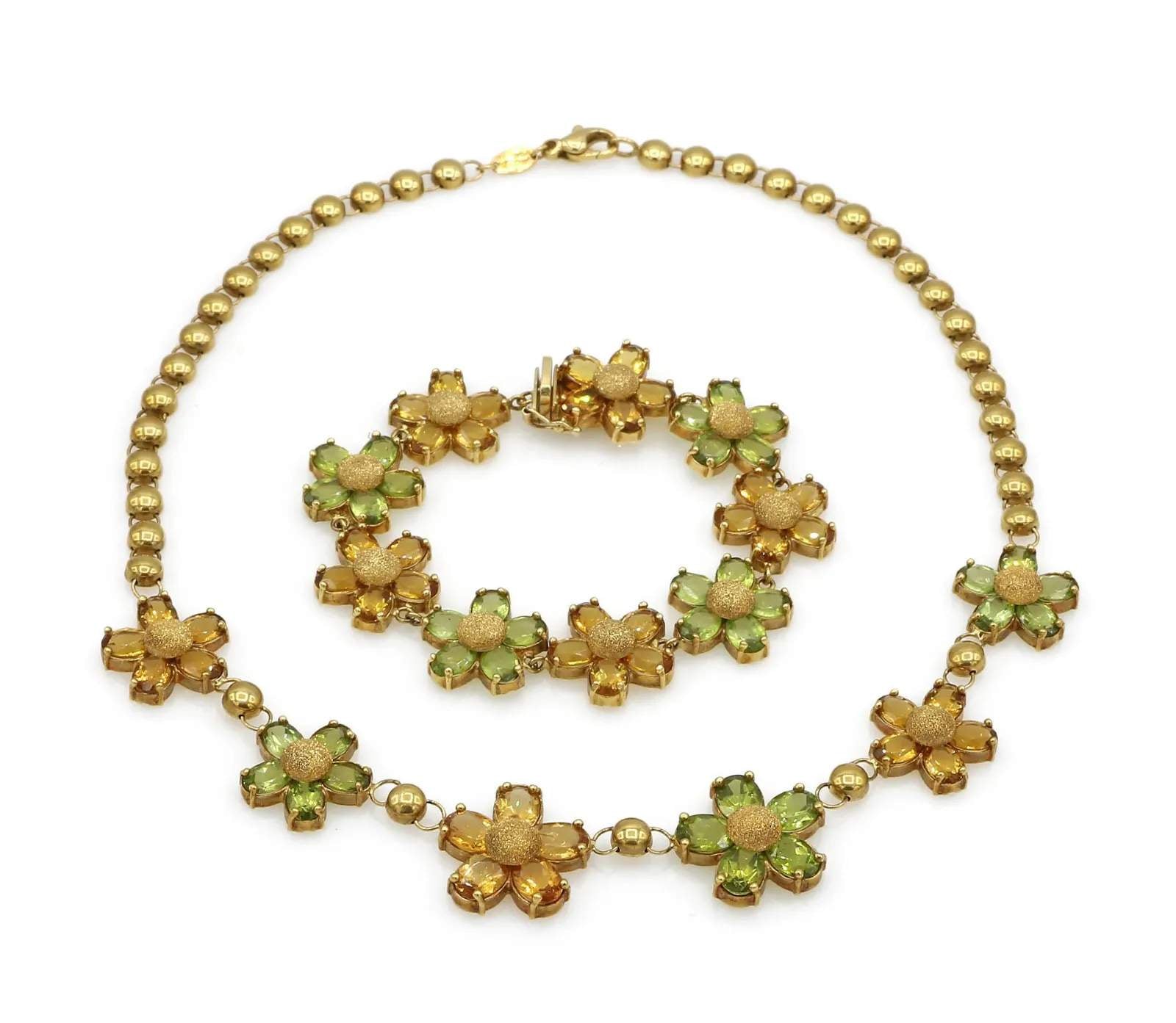 Peridot & Citrine Floral Necklace and Bracelet Set