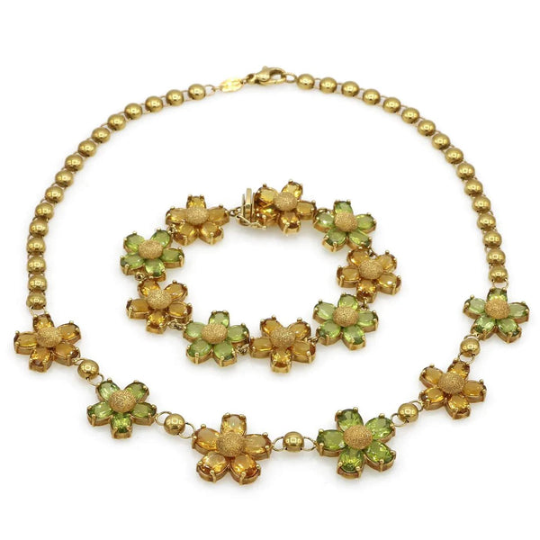 Peridot & Citrine Floral Necklace and Bracelet Set
