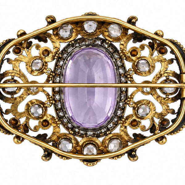 Vintage 583 Gold Kunzite & Rose-Cut Diamond Brooch/Pendant