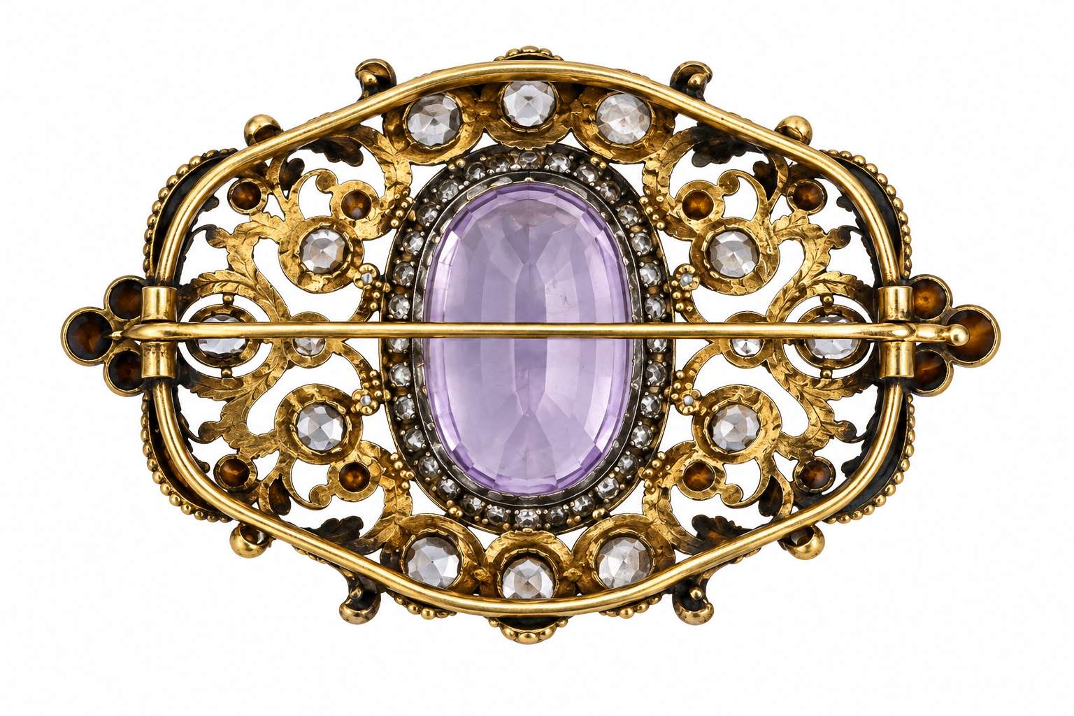 Vintage 583 Gold Kunzite & Rose-Cut Diamond Brooch/Pendant