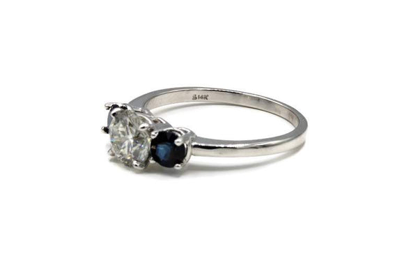 ROUND DIAMOND AND SAPPHIRE ENGAGEMENT RING