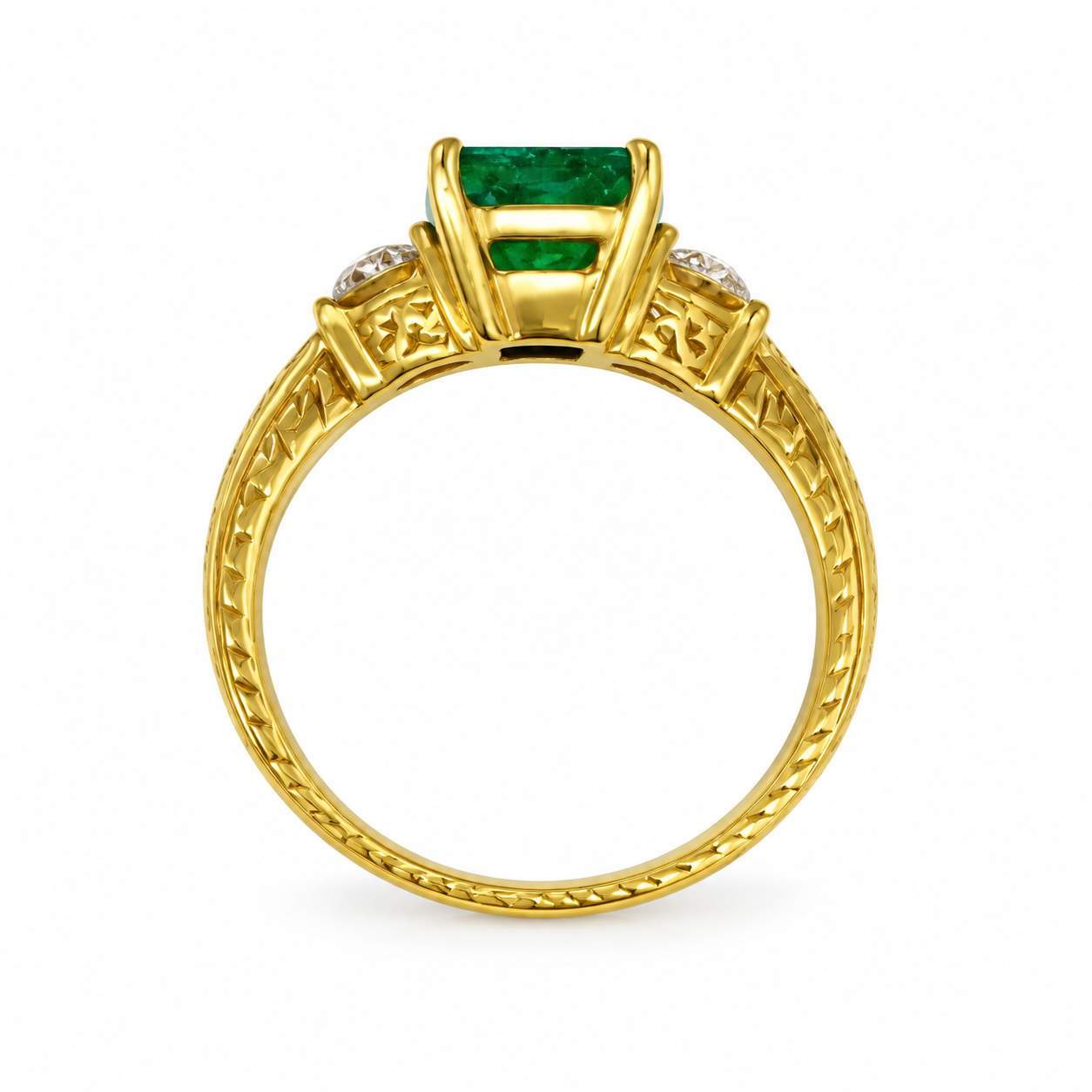 Emerald & Diamond Three-Stone Ring