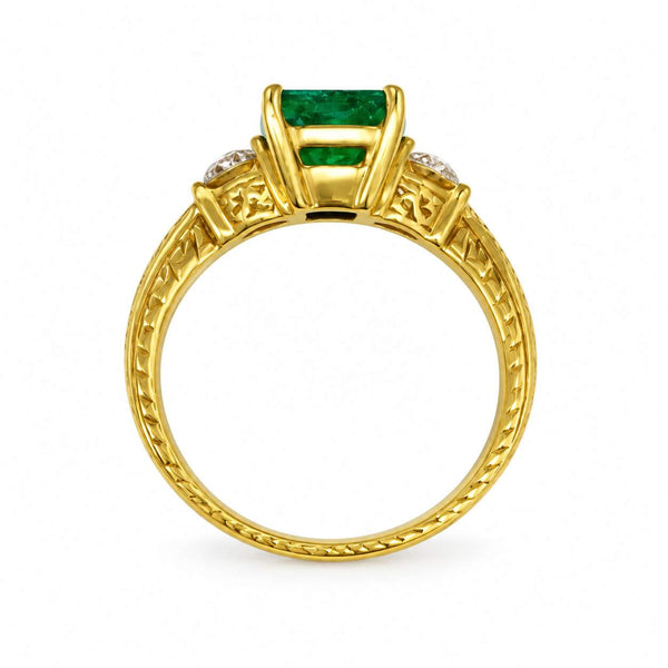 Emerald & Diamond Three-Stone Ring