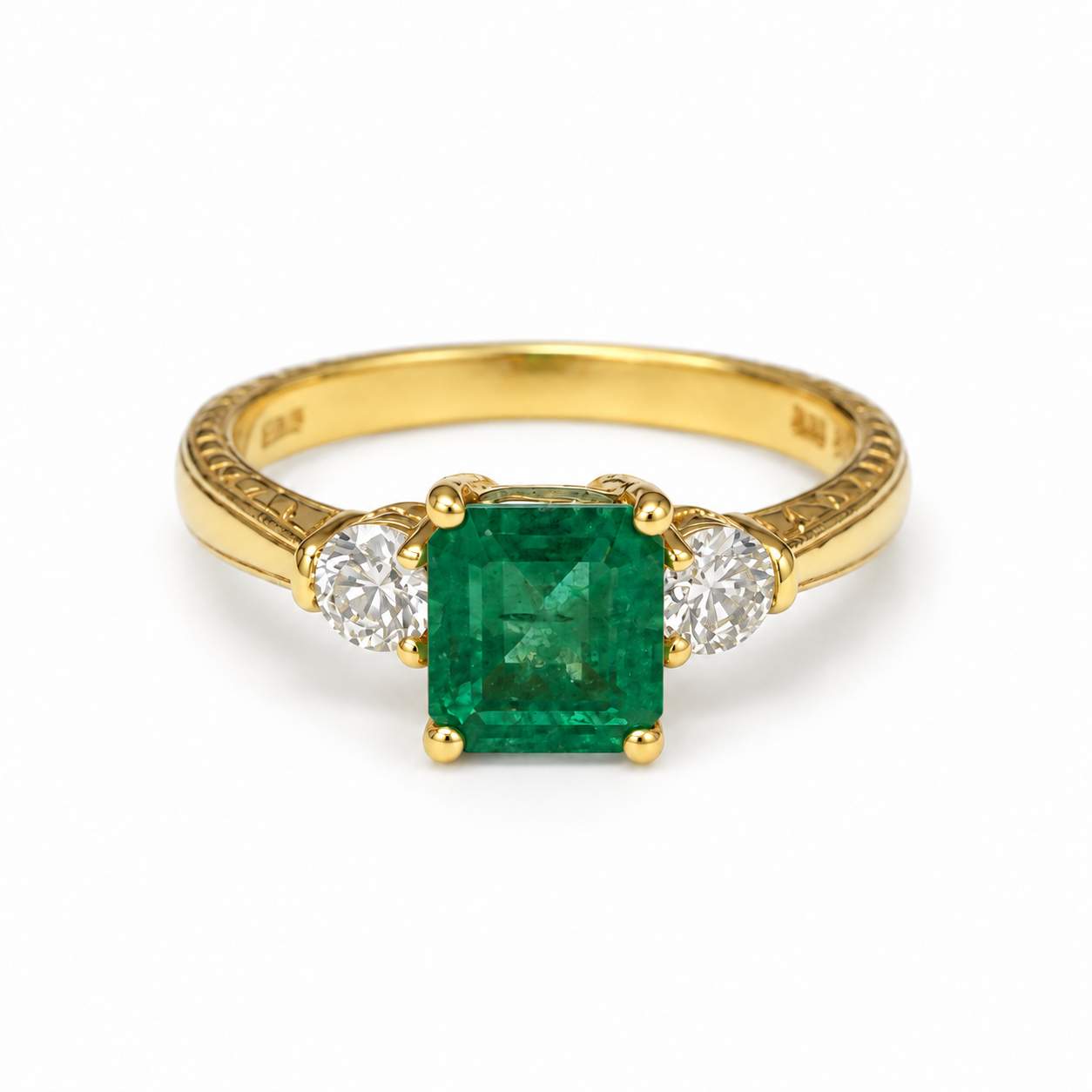 Emerald & Diamond Three-Stone Ring