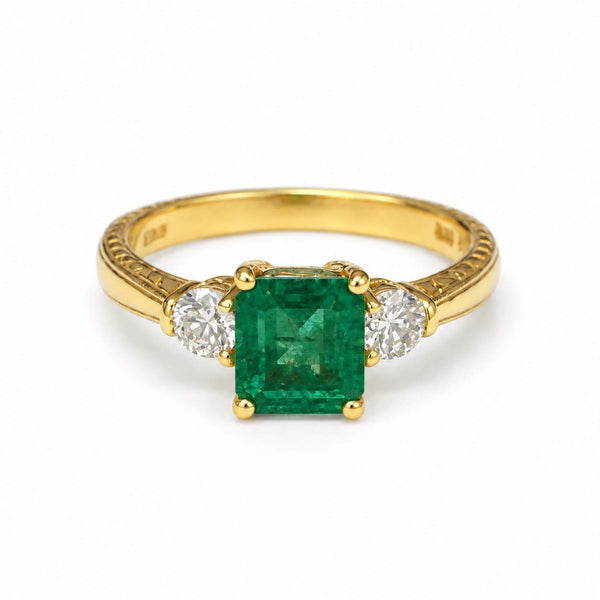 Emerald & Diamond Three-Stone Ring