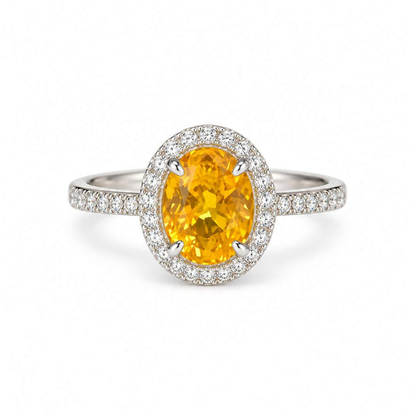 Yellow-Orange Sapphire & Diamond Halo Ring