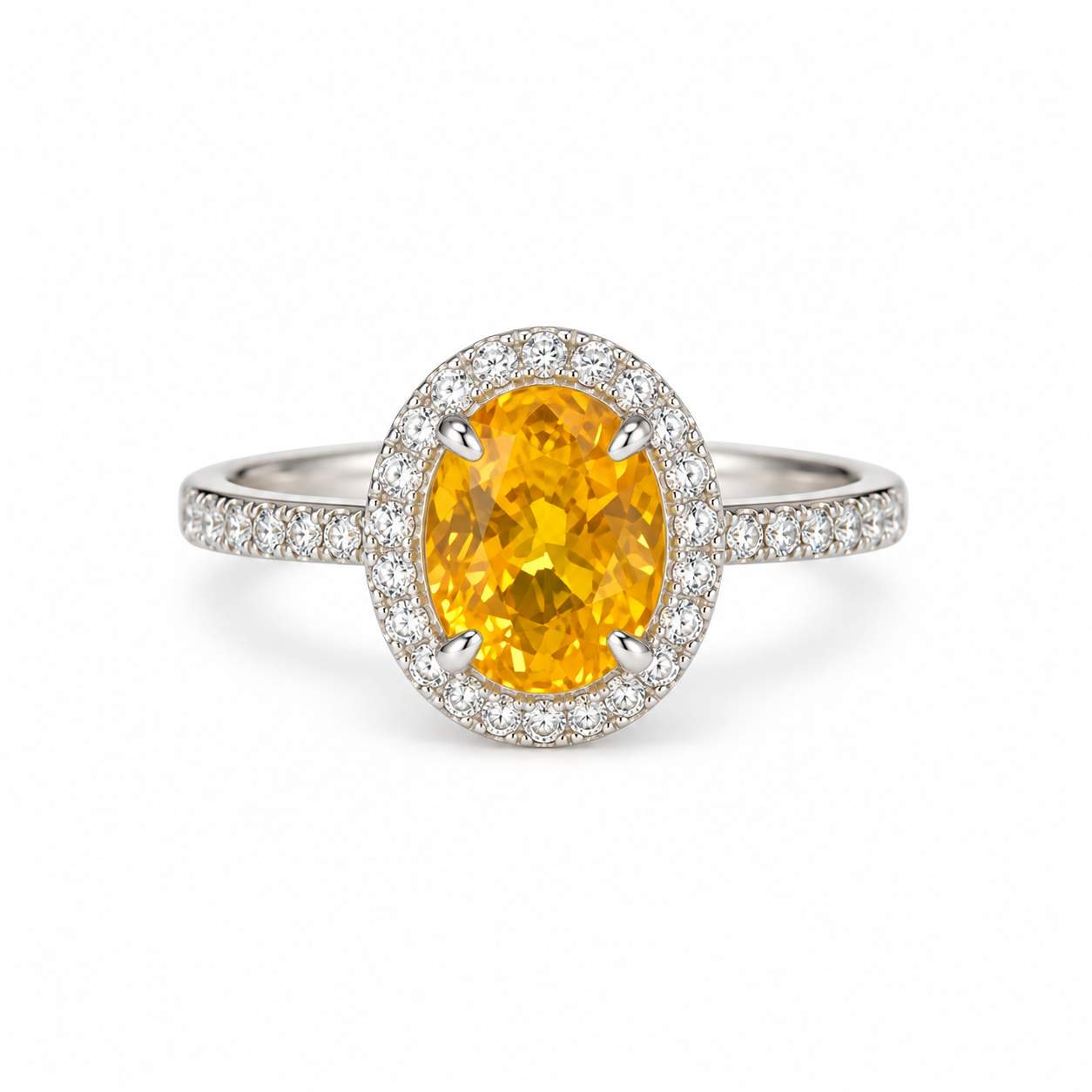 Yellow-Orange Sapphire & Diamond Halo Ring