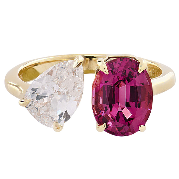 Toi et Moi Spinel and Pear Shape Diamond Ring