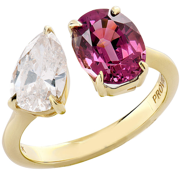 Toi et Moi Spinel and Pear Shape Diamond Ring