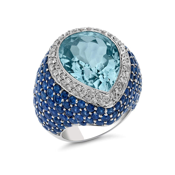 BLUE TOPAZ, SAPPHIRE AND DIAMOND RING